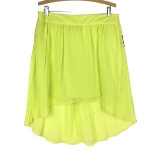 NWT Maurices Womens L Lime Green Skirt Asymmetrical HiLow Sheer Layered Lined